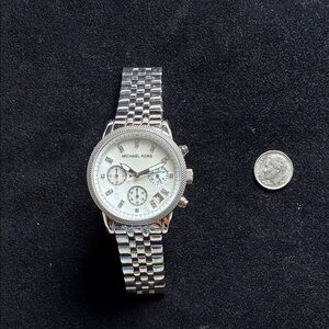 Michael Kors Silver and White Stainless Steel Chronograph Watch